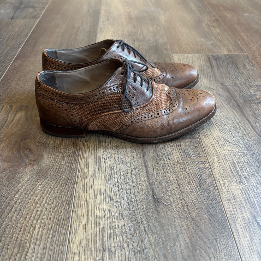 GEOX Brown Leather Men's Dress Shoes